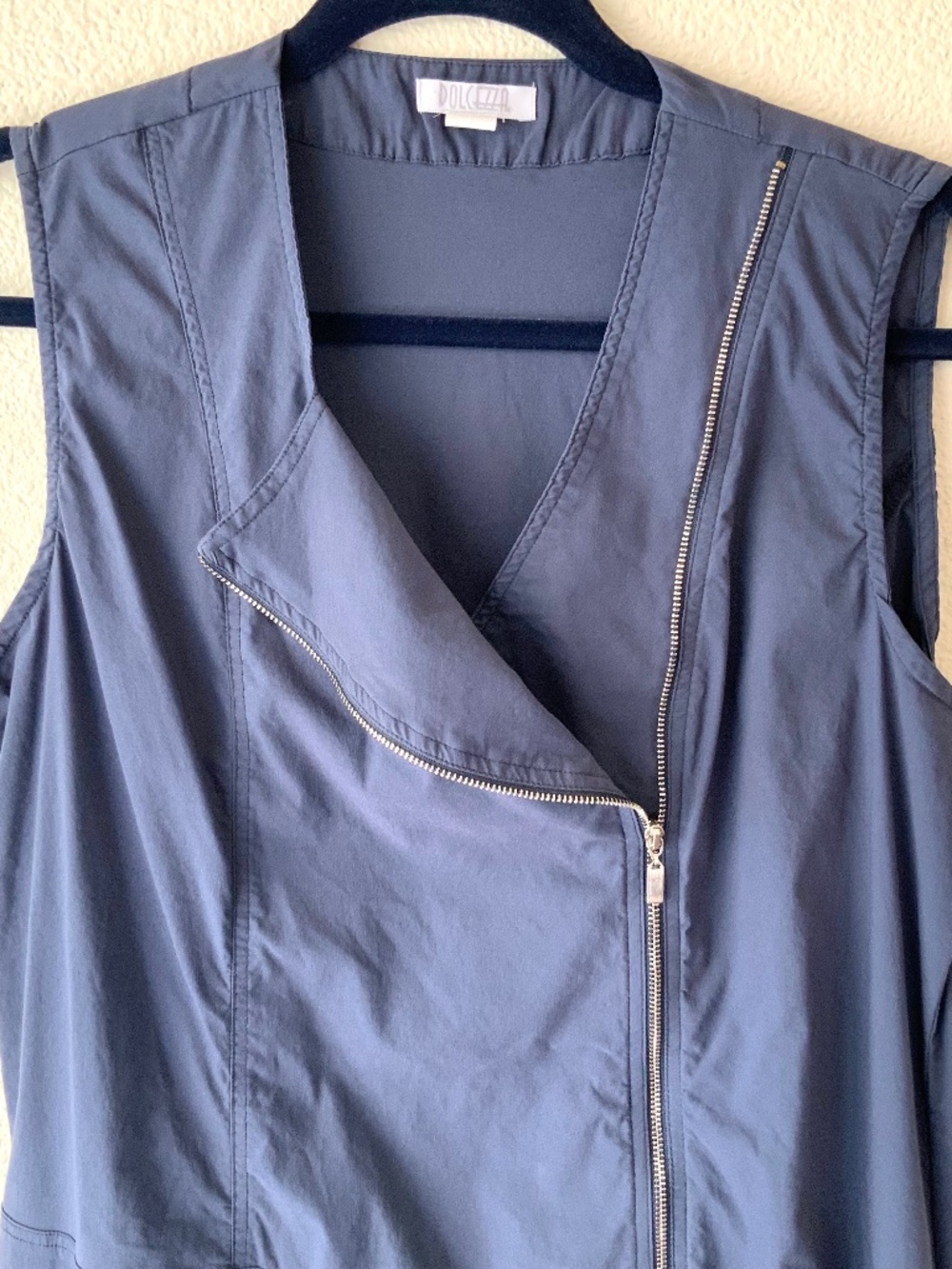 Dolcezza Zipper Dress Navy Midi Summer Pleated Size XL